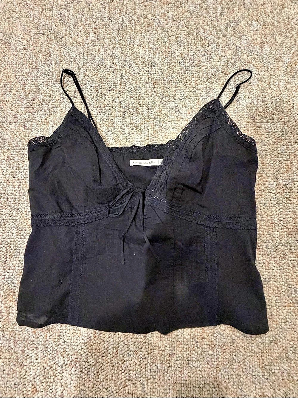 Abercrombie & Fitch A&F Bella Tie-Front Cami Black Lace Trim Camisole Size